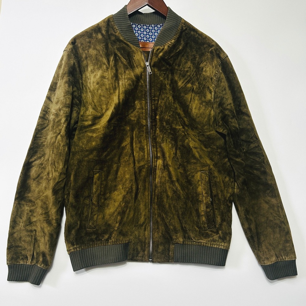 Arturo Calle Mens Brown Suede Bomber Jacket Size L $350 Brown Slim Fit Flight